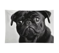HETVBNS Cute Black Pug Dog Tapestry Wall Hanging - 40"x60" Aesthetic Tapestries Soft Polyester Wall Art Decor Large Tapestry for Bedroom Living Room Dorm Backdrop, Hanging Kit Included