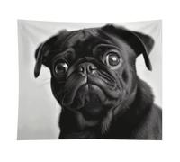 HETVBNS Cute Black Pug Dog Tapestry Wall Hanging - 50"x60" Aesthetic Tapestries Soft Polyester Wall Art Decor Large Tapestry for Bedroom Living Room Dorm Backdrop, Hanging Kit Included