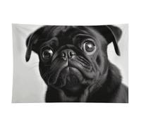 HETVBNS Cute Black Pug Dog Tapestry Wall Hanging - 60"x90" Aesthetic Tapestries Soft Polyester Wall Art Decor Large Tapestry for Bedroom Living Room Dorm Backdrop, Hanging Kit Included