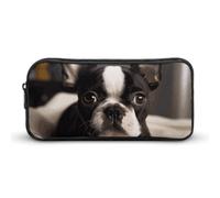 HETVBNS Cute Boston Terrier Pencil Case Large Capacity, Durable Pencil Pouch Portable Small Cosmetic Bag with Metal Zipper, Simple Makeup Pouch Aesthetic Toiletry Bag for Travel Office