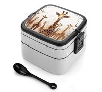 HETVBNS Cute Cartoon Funny Giraffes Bento Box Double Layer Lunch Box 1000ml