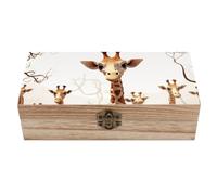 HETVBNS Cute Cartoon Funny Giraffes Keepsake Box Wooden Small Jewelry Box