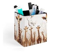 HETVBNS Cute Cartoon Funny Giraffes Pen Holder for Desk - PU Leather Square Desk Organizer Travel Makeup Brush Storage Stylish Pencil Holder Desktop Stationery Organizer for Office & Home
