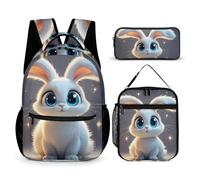HETVBNS Cute Cartoon Rabbit Backpack Set 3 Piece, Durable Backpack Insulated Lunch Bag Portable Pencil Case for Men Women