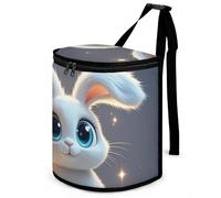 HETVBNS Cute Cartoon Rabbit Car Trash Can with Lid, Leakproof Hanging Automotive Trash Bin, Waterproof Garbage Storage Bag for Vehicles, RV, Bathroom, Office