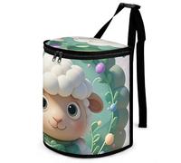 HETVBNS Cute Cartoon Sheep Car Trash Can with Lid, Leakproof Hanging Automotive Trash Bin, Waterproof Garbage Storage Bag for Vehicles, RV, Bathroom, Office