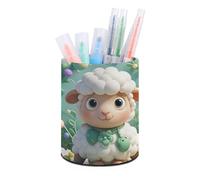 HETVBNS Cute Cartoon Sheep Pen Holder for Desk PU Leather Round Desk Organizer Multifunctional Makeup Brush Storage Aesthetic Desktop Supplies Stylish Pencil Holder for Office & Home