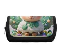 HETVBNS Cute Cartoon Sheep Pencil Case Extra Large, Double Layer Pencil Pouch with Zipper, Portable Cosmetic Bags for Travel, Office Stationery Organizer for Women Men