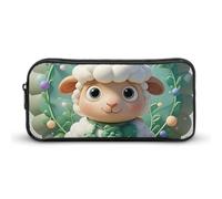 HETVBNS Cute Cartoon Sheep Pencil Case Large Capacity, Durable Pencil Pouch Portable Small Cosmetic Bag with Metal Zipper, Simple Makeup Pouch Aesthetic Toiletry Bag for Travel Office