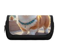 HETVBNS Cute Corgi Dog Illustration Pencil Case Extra Large, Double Layer Pencil Pouch with Zipper, Portable Cosmetic Bags for Travel, Office Stationery Organizer for Women Men