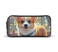 HETVBNS Cute Corgi Dog Illustration Pencil Case Large Capacity Zipper Pouch, Durable Pencil Box Organizer, Portable Small Cosmetic Bag for Office, Travel