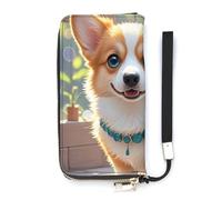 HETVBNS Cute Corgi Dog Illustration Wallet, Elegant Wristlet Wallet with Multi-Card Slots, PU Leather Long Purse for Women, Men