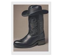 HETVBNS Cute Cowboy Black Hat Western Boots Diamond Painting Kits for Adults, Full Round Drill DIY Diamond Art for Beginners, 5D Gem Art and Crafts for Home Wall Decor 12"x16"