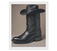 HETVBNS Cute Cowboy Black Hat Western Boots Diamond Painting Kits for Adults, Full Round Drill DIY Diamond Art for Beginners, 5D Gem Art and Crafts for Home Wall Decor 16"x20"