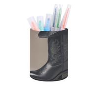 HETVBNS Cute Cowboy Black Hat Western Boots Pen Holder for Desk PU Leather Round Desk Organizer Multifunctional Makeup Brush Storage Aesthetic Desktop Supplies Stylish Pencil Holder for Office & Home