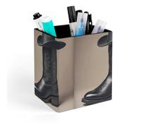 HETVBNS Cute Cowboy Black Hat Western Boots Pen Holder for Desk - PU Leather Square Desk Organizer Travel Makeup Brush Storage Stylish Pencil Holder Desktop Stationery Organizer for Office & Home