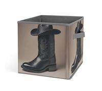 HETVBNS Cute Cowboy Black Hat Western Boots Storage Bins 10.6 Inch, Oxford Fabric Foldable Storage Cube Organizer Basket with Handles, Fabric Bins for Closet Shelves, Toys, Clothes, Books, Bedroom