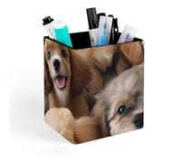 HETVBNS Cute Dogs Pen Holder for Desk - PU Leather Square Desk Organizer Travel Makeup Brush Storage Stylish Pencil Holder Desktop Stationery Organizer for Office & Home
