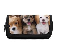 HETVBNS Cute Dogs Pencil Case Extra Large, Double Layer Pencil Pouch with Zipper, Portable Cosmetic Bags for Travel, Office Stationery Organizer for Women Men