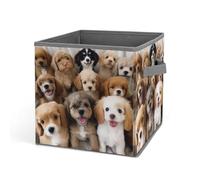 HETVBNS Cute Dogs Storage Bins 10.6 Inch, Oxford Fabric Foldable Storage Cube Organizer Basket with Handles, Fabric Bins for Closet Shelves, Toys, Clothes, Books, Bedroom