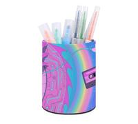 HETVBNS Cute Dragon Print Pen Holder for Desk PU Leather Round Desk Organizer Multifunctional Makeup Brush Storage Aesthetic Desktop Supplies Stylish Pencil Holder for Office & Home