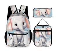 HETVBNS Cute Elephant Backpack Set 3 Piece, Durable Backpack Insulated Lunch Bag Portable Pencil Case for Men Women