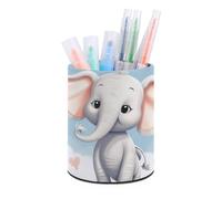 HETVBNS Cute Elephant Pen Holder for Desk PU Leather Round Desk Organizer Multifunctional Makeup Brush Storage Aesthetic Desktop Supplies Stylish Pencil Holder for Office & Home