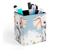 HETVBNS Cute Elephant Pen Holder for Desk - PU Leather Square Desk Organizer Travel Makeup Brush Storage Stylish Pencil Holder Desktop Stationery Organizer for Office & Home