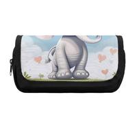 HETVBNS Cute Elephant Pencil Case Extra Large, Double Layer Pencil Pouch with Zipper, Portable Cosmetic Bags for Travel, Office Stationery Organizer for Women Men