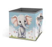 HETVBNS Cute Elephant Storage Bins 10.6 Inch, Oxford Fabric Foldable Storage Cube Organizer Basket with Handles, Fabric Bins for Closet Shelves, Toys, Clothes, Books, Bedroom