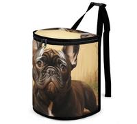 HETVBNS Cute French Bulldog Graphics Car Trash Can with Lid, Leakproof Hanging Automotive Trash Bin, Waterproof Garbage Storage Bag for Vehicles, RV, Bathroom, Office