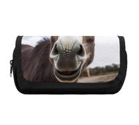 HETVBNS Cute Funny Donkey Pencil Case Extra Large, Double Layer Pencil Pouch with Zipper, Portable Cosmetic Bags for Travel, Office Stationery Organizer for Women Men