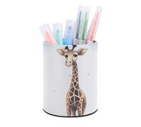 HETVBNS Cute Giraffe Pen Holder for Desk PU Leather Round Desk Organizer Multifunctional Makeup Brush Storage Aesthetic Desktop Supplies Stylish Pencil Holder for Office & Home