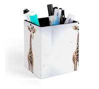 HETVBNS Cute Giraffe Pen Holder for Desk - PU Leather Square Desk Organizer Travel Makeup Brush Storage Stylish Pencil Holder Desktop Stationery Organizer for Office & Home