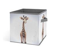 HETVBNS Cute Giraffe Storage Bins 10.6 Inch, Oxford Fabric Foldable Storage Cube Organizer Basket with Handles, Fabric Bins for Closet Shelves, Toys, Clothes, Books, Bedroom