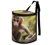 HETVBNS Cute Little Monkeys Car Trash Can with Lid, Leakproof Hanging Automotive Trash Bin, Waterproof Garbage Storage Bag for Vehicles, RV, Bathroom, Office