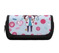 HETVBNS Cute Nurse Pencil Case Extra Large, Double Layer Pencil Pouch with Zipper, Portable Cosmetic Bags for Travel, Office Stationery Organizer for Women Men