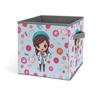 HETVBNS Cute Nurse Storage Bins 10.6 Inch, Oxford Fabric Foldable Storage Cube Organizer Basket with Handles, Fabric Bins for Closet Shelves, Toys, Clothes, Books, Bedroom