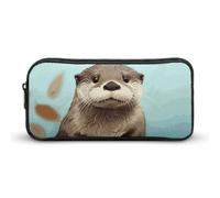 HETVBNS Cute Otter Pencil Case Large Capacity, Durable Pencil Pouch Portable Small Cosmetic Bag with Metal Zipper, Simple Makeup Pouch Aesthetic Toiletry Bag for Travel Office