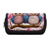 HETVBNS Cute Owls Pencil Case Extra Large, Double Layer Pencil Pouch with Zipper, Portable Cosmetic Bags for Travel, Office Stationery Organizer for Women Men