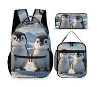 HETVBNS Cute Penguins Backpack Set 3 Piece, Durable Backpack Insulated Lunch Bag Portable Pencil Case for Men Women