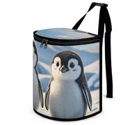 HETVBNS Cute Penguins Car Trash Can with Lid, Leakproof Hanging Automotive Trash Bin, Waterproof Garbage Storage Bag for Vehicles, RV, Bathroom, Office