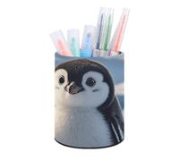 HETVBNS Cute Penguins Pen Holder for Desk PU Leather Round Desk Organizer Multifunctional Makeup Brush Storage Aesthetic Desktop Supplies Stylish Pencil Holder for Office & Home