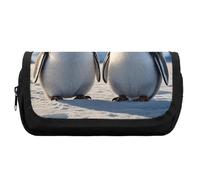 HETVBNS Cute Penguins Pencil Case Extra Large, Double Layer Pencil Pouch with Zipper, Portable Cosmetic Bags for Travel, Office Stationery Organizer for Women Men
