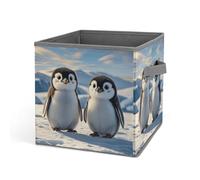 HETVBNS Cute Penguins Storage Bins 10.6 Inch, Oxford Fabric Foldable Storage Cube Organizer Basket with Handles, Fabric Bins for Closet Shelves, Toys, Clothes, Books, Bedroom