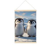 HETVBNS Cute Penguins Wall Art, 15.7 X 23.6 Inch Reusable Magnetic Poster Hanger - Canvas Poster Included, Complete Hanging Kit for Posters, Art, Maps