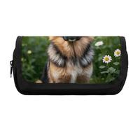 HETVBNS Cute Pet German Shepherd Dog Pencil Case Extra Large, Double Layer Pencil Pouch with Zipper, Portable Cosmetic Bags for Travel, Office Stationery Organizer for Women Men