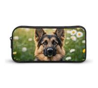 HETVBNS Cute Pet German Shepherd Dog Pencil Case Large Capacity, Durable Pencil Pouch Portable Small Cosmetic Bag with Metal Zipper, Simple Makeup Pouch Aesthetic Toiletry Bag for Travel Office