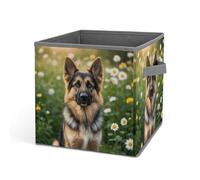 HETVBNS Cute Pet German Shepherd Dog Storage Bins 10.6 Inch, Oxford Fabric Foldable Storage Cube Organizer Basket with Handles, Fabric Bins for Closet Shelves, Toys, Clothes, Books, Bedroom