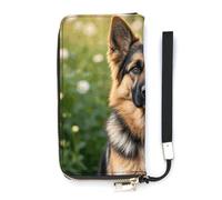 HETVBNS Cute Pet German Shepherd Dog Wallet, Elegant Wristlet Wallet with Multi-Card Slots, PU Leather Long Purse for Women, Men